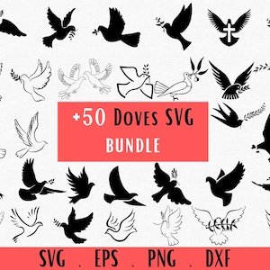 Doves Svg, Dove Vector, Dove clipart, Peace svg, Dove silhouette, Flying bird Svg, olive branch svg, Peace sign svg, Dove cutting files png