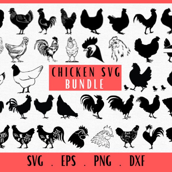Chicken Svg Bundle, Chicken Png, Chicken Clipart, Silhouette, Farm Animal Svg, Crazy Chicken Svg, Rooster Svg, Flower Chicken Svg, Hen Svg,