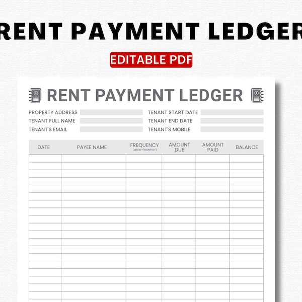 Editable Rent Payment Ledger, Printable Rental Payment Tracker, Rent Payment Log, Rent Payment Record, Rent Ledger Form, Landlord Ledger,PDF