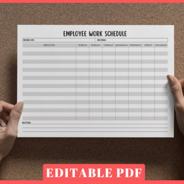 Employee Weekly Work Schedule, Employee Time Sheet, Staff Schedule, Daily Schedule, Scheduling Sheet, Daily Work Schedule, Fillable PDF/Word