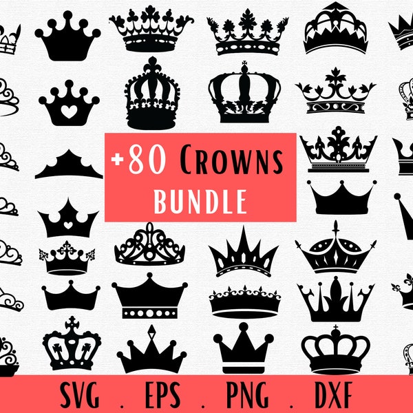 Crown Svg Bundle, Royal Crown Svg File, King Crown SVG, Queen Crown SVG, Princess Tiara Svg, File For Cricut, For Silhouette, Princess SVG
