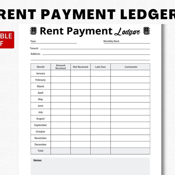 Editable Rent Payment Ledger, Printable Rental Payment Tracker, Rent Payment Log, Rent Payment Record, Rent Ledger Form, Landlord Ledger,PDF