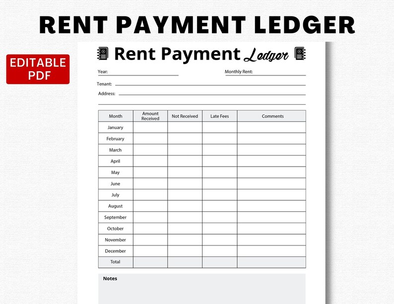 Editable Rent Payment Ledger Printable Rental Payment Etsy