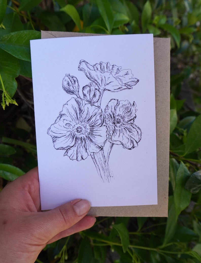 Pack of Nine Bespoke Delicate Line Drawing Greetings Cards, Hand Drawn ...