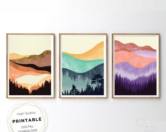 Conjunto de impresión de arte moderno de mediados de siglo de 3, arte de pared de galería geométrica, descarga digital, arte de pared de galería #38