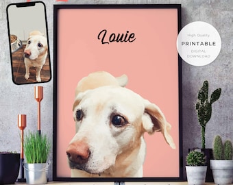 Custom Dog portrait, a custom dog portrait from your photo, digital file, printed poster or framed poster 03