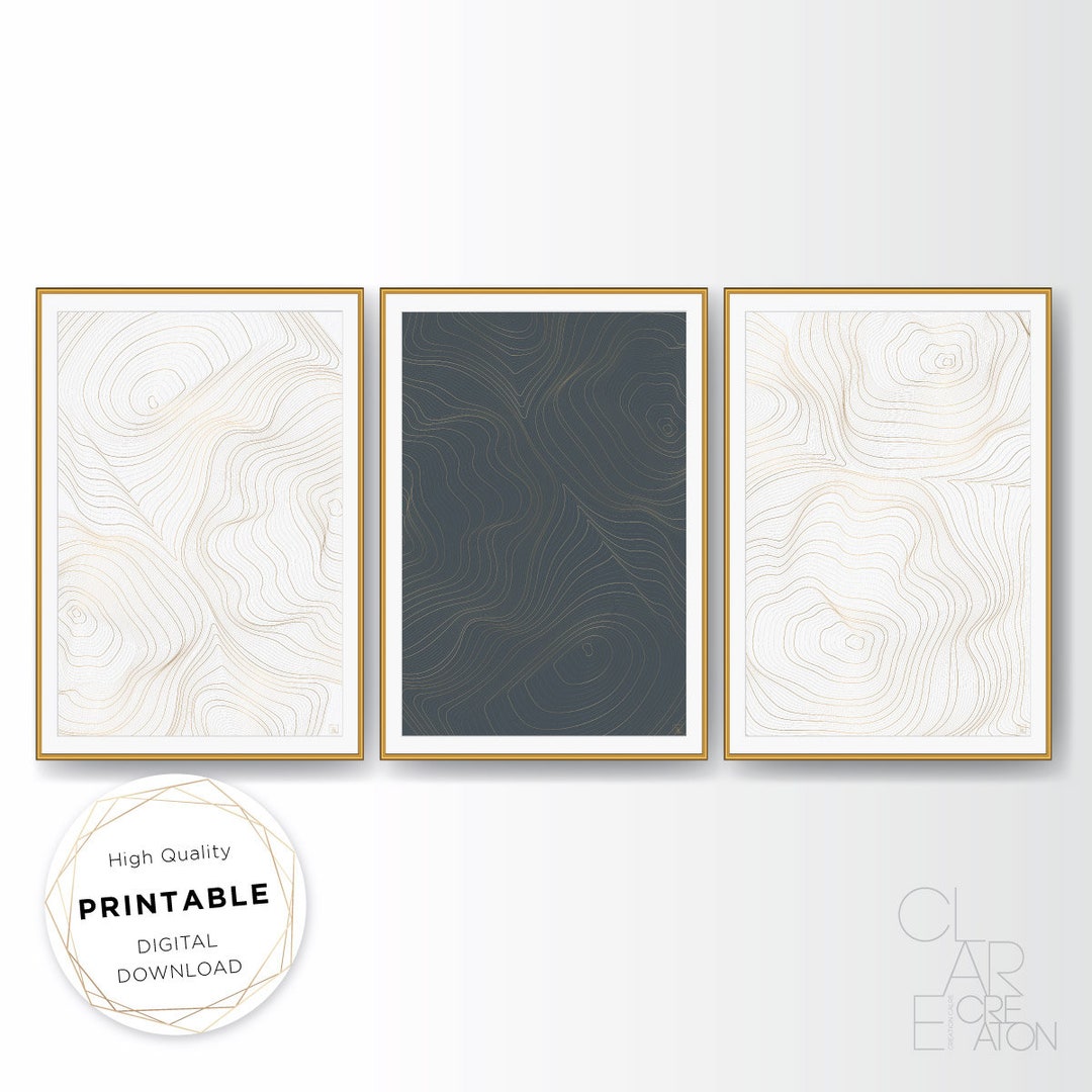 Mid Century Modern Art Print Set of 3, Neutral Geometric Gallery Wall ...