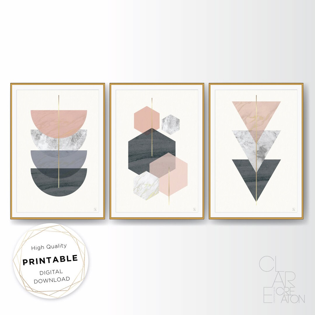 Mid Century Modern Art Print Set of 3, Neutral Geometric Gallery Wall ...