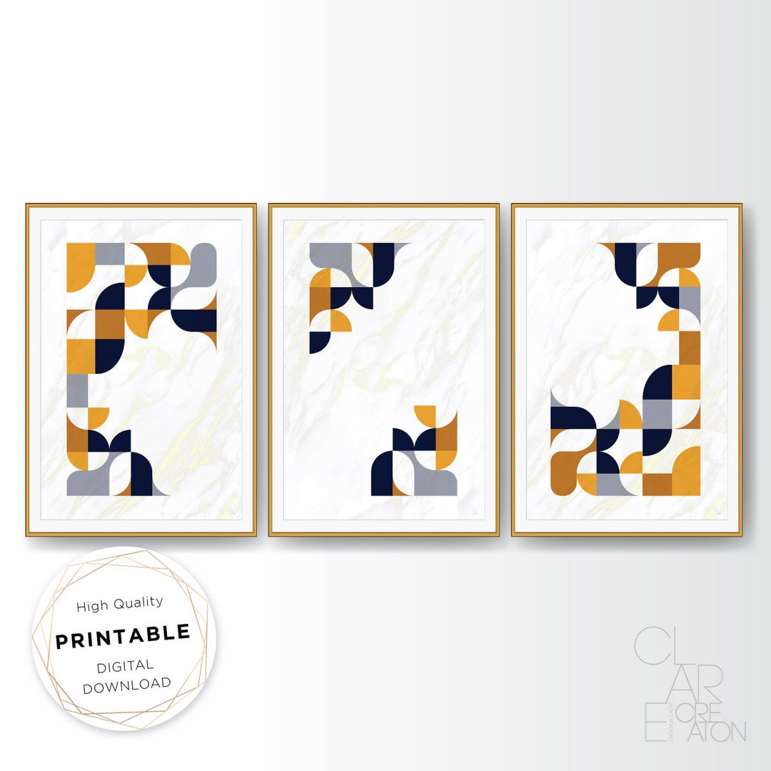Mid Century Modern Art Print Set of 3, Neutral Geometric Gallery Wall ...