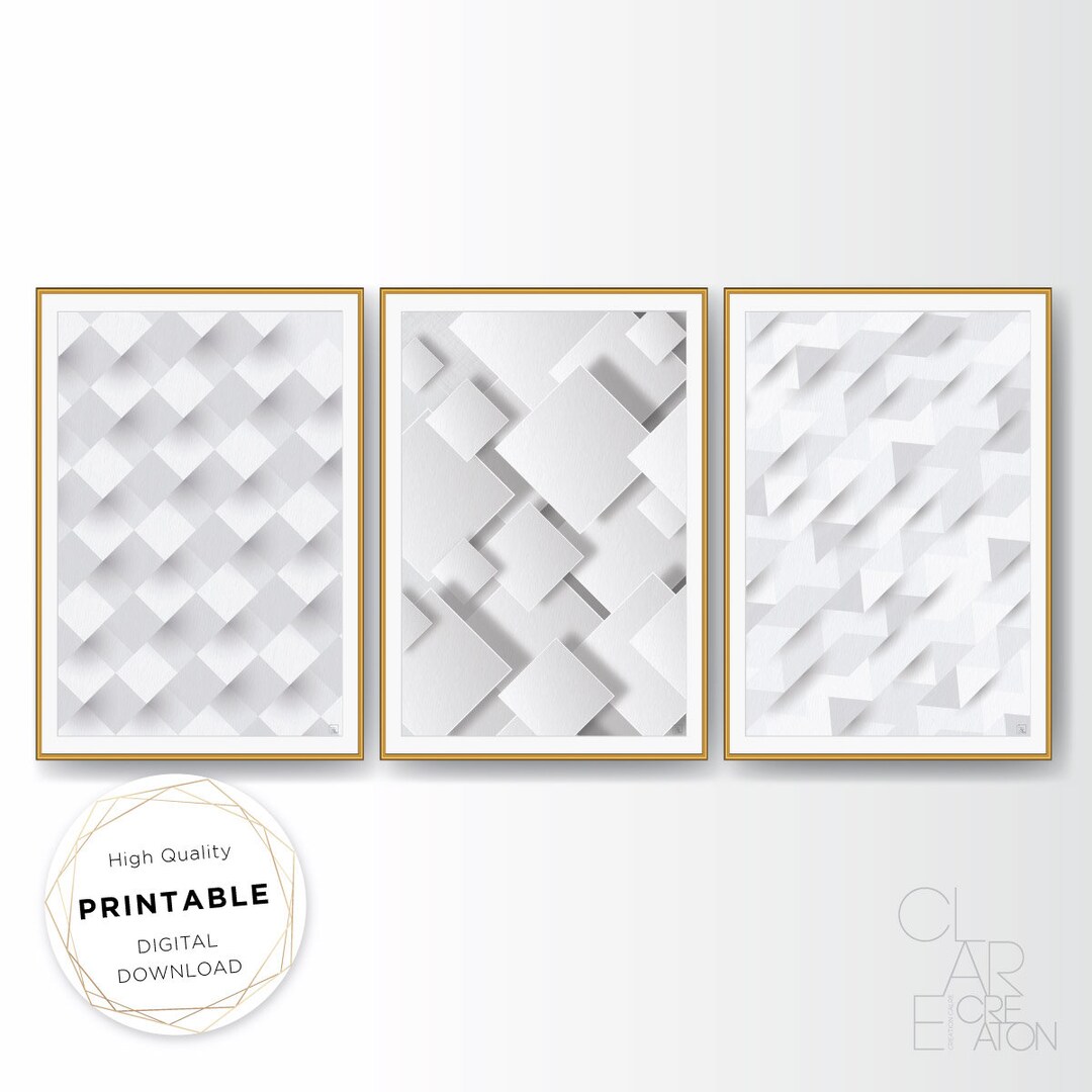 Mid Century Modern Art Print Set of 3, Neutral Geometric Gallery Wall ...