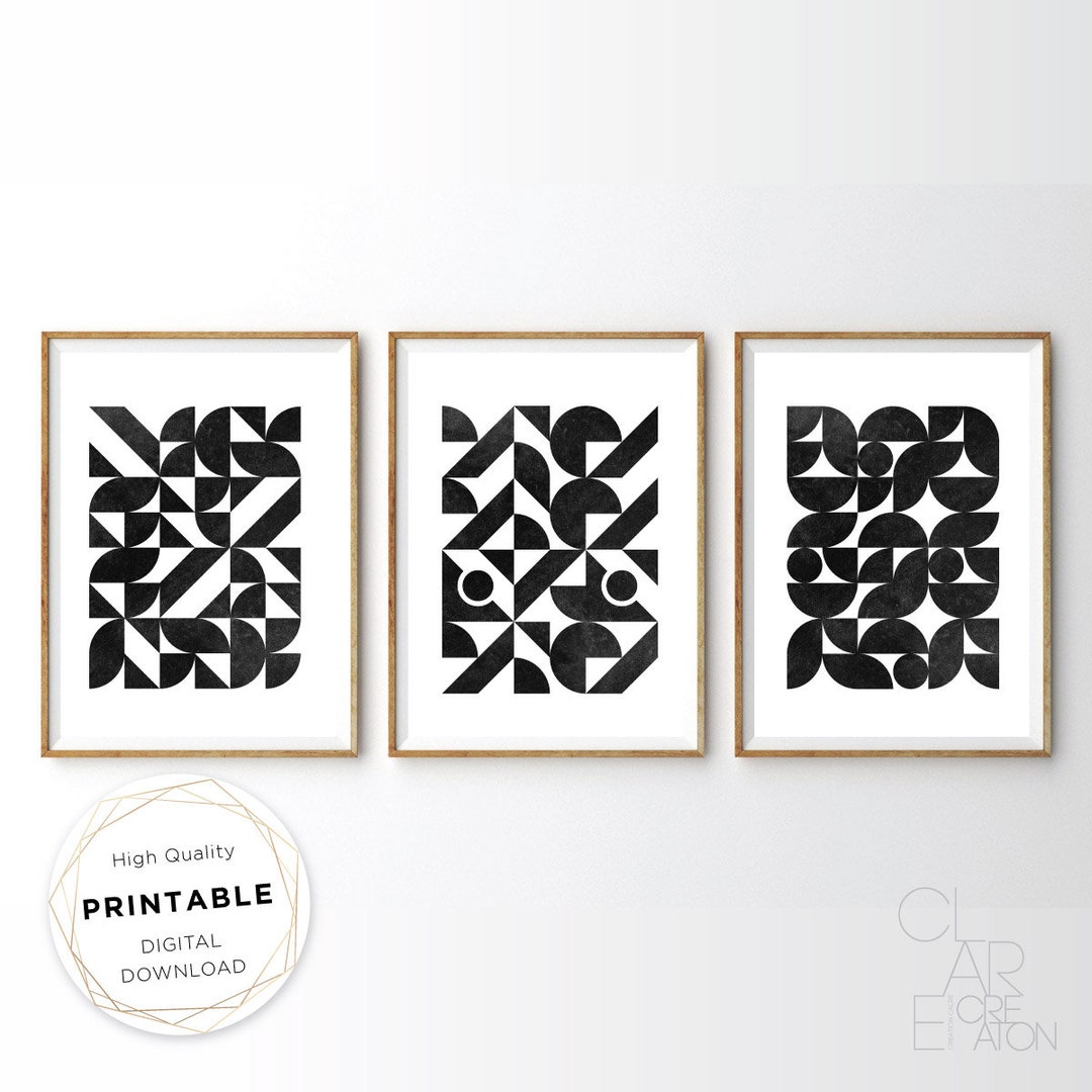 Mid Century Modern Art Print Set of 3, Neutral Geometric Gallery Wall ...