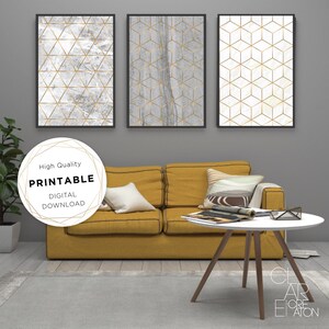 Mid Century Modern Art Print Set of 3, Neutral Geometric Gallery Wall ...
