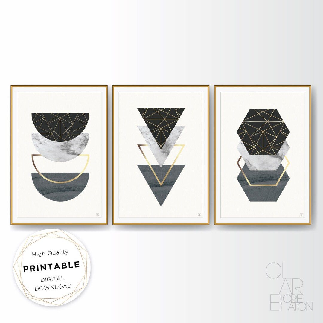 Mid Century Modern Art Print Set of 3, Neutral Geometric Gallery Wall ...