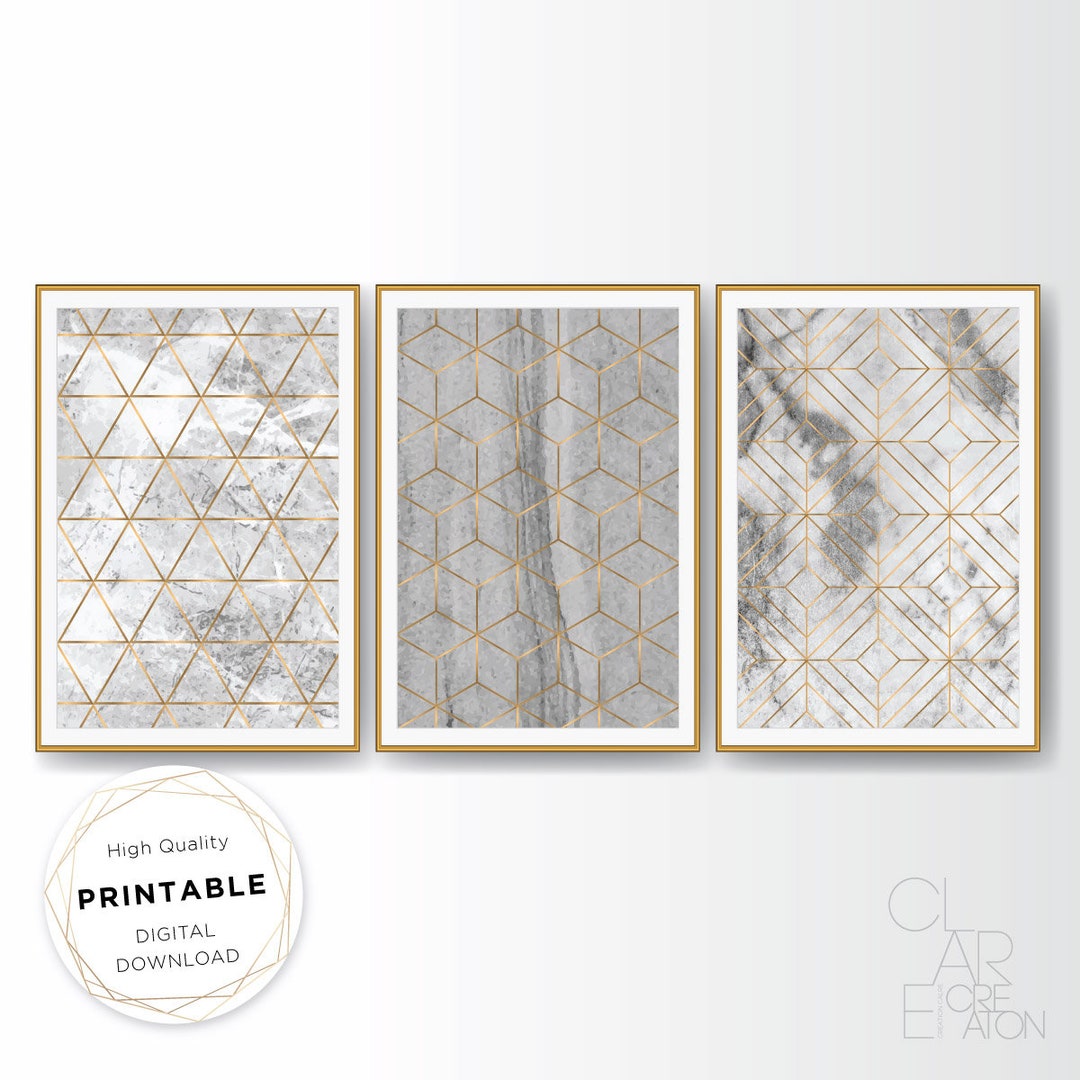 Mid Century Modern Art Print Set of 3, Neutral Geometric Gallery Wall ...