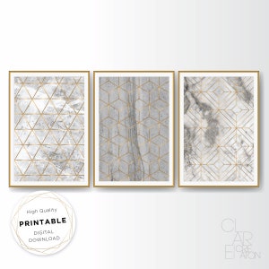 Mid Century Modern Art Print Set of 3, Neutral Geometric Gallery Wall ...