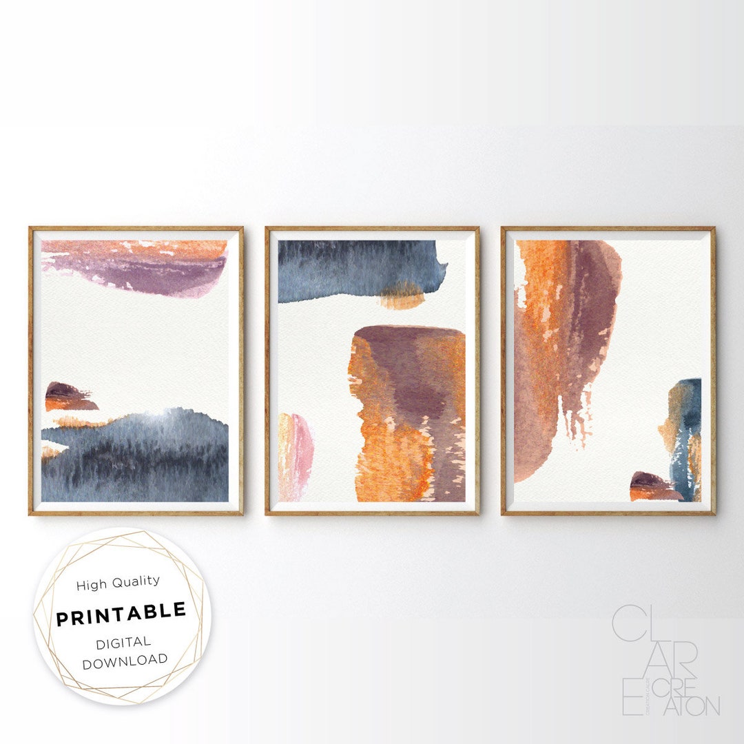 Mid Century Modern Art Print Set of 3, Neutral Geometric Gallery Wall ...