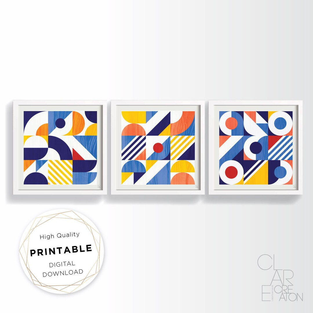 Mid Century Modern Art Print Set of 3, Neutral Geometric Gallery Wall ...
