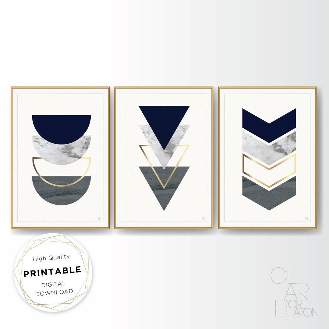 Mid Century Modern Art Print Set of 3, Neutral Geometric Gallery Wall ...