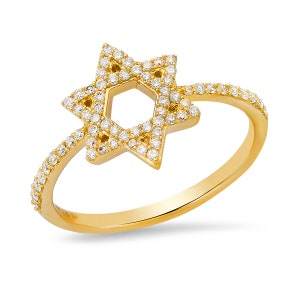 14k Solid Gold and Genuine Diamond Star of David Magen David Ring