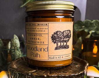 Woodland Path Candle: Oakmoss, Amber & Petrichor - Soy Blend
