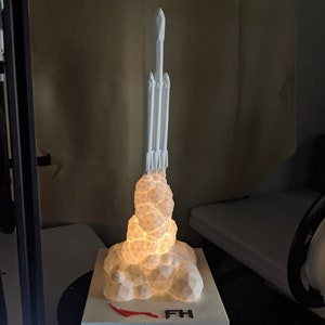3D printed SpaceX Falcon Heavy Launch LED Lamp with dimmer switch