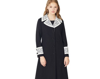 Black graphic coat, Spring coat, Calligraphy motif, Designer coat, Black coat,  Long coat, LBYL coat, made in Korea