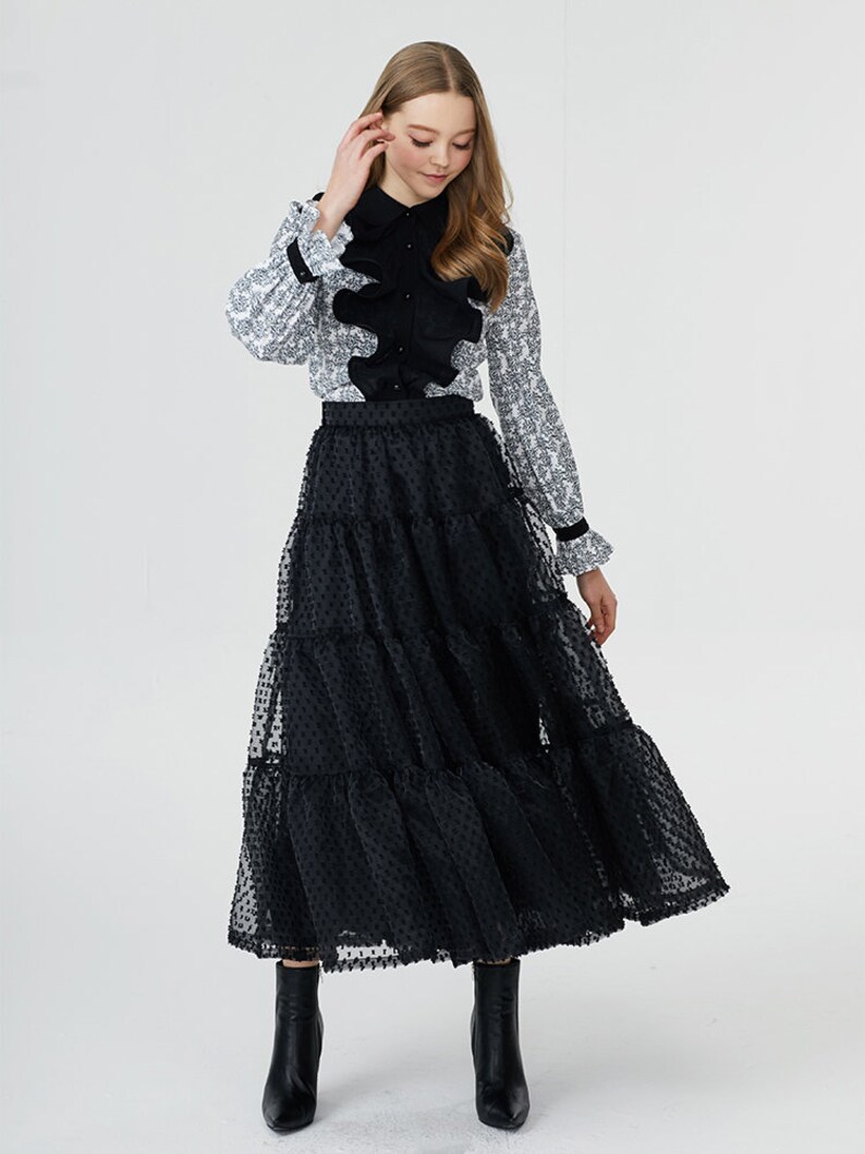 Black Tiered Skirt LBYL A Korean designer made in Korea