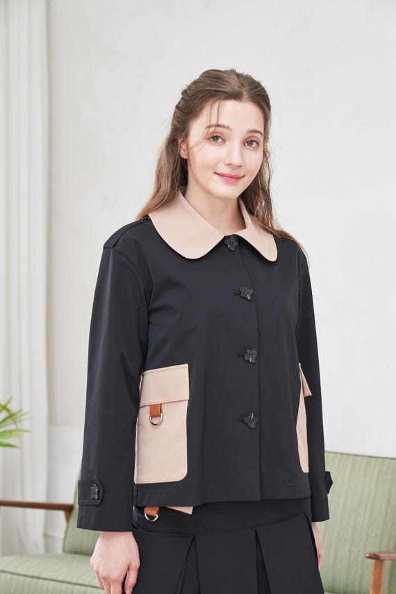 Corn Black Beige Pleated Jacket & Skirt, LBYL, Made in Korea