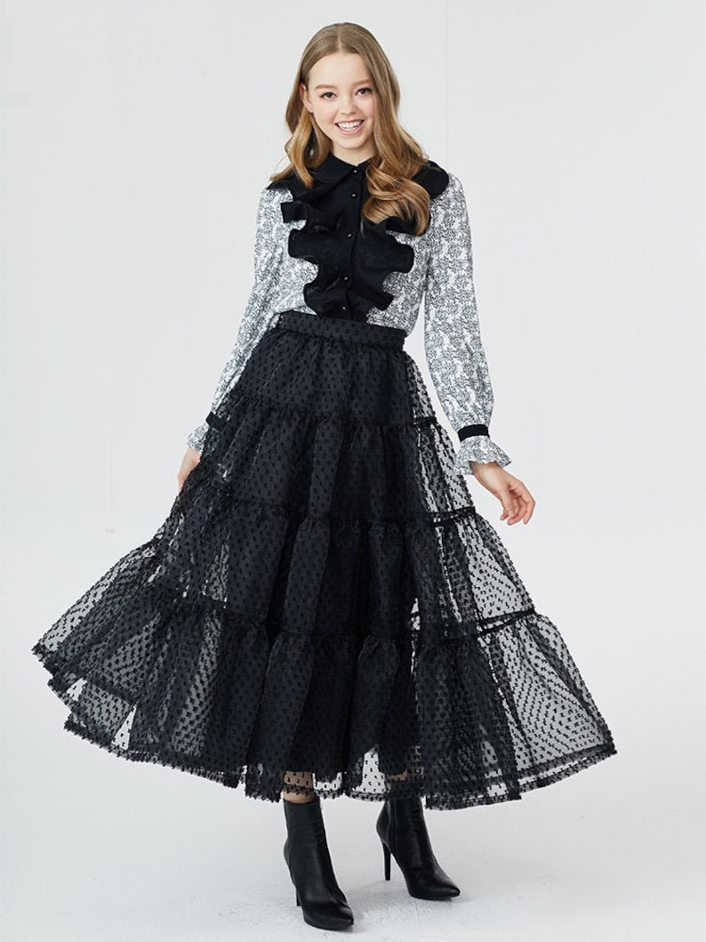 Black Tiered Skirt LBYL A Korean designer made in Korea
