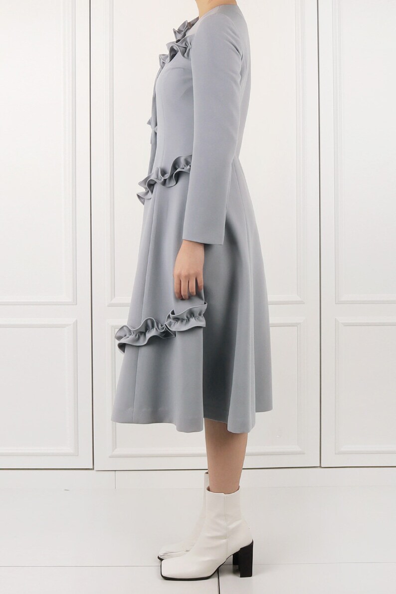Diagonal Frill Edge Light Grey One-piece Coat A Korean designer made in Korea LBYL