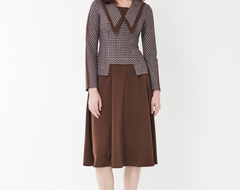 Check pattern and brown colored dress, A Korean designer, LBYL, made in Korea