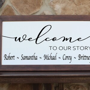 Welcome to our story sign-new house gift-new home wood sign-realtor gift-housewarming gift-personalized home sign-framed sign-wall decor