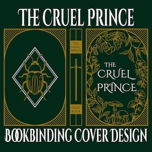 Peut inclure: Conception de couverture de livre pour "The Cruel Prince" de Holly Black. La couverture présente une illustration de scarabée dorée, une épée et un motif floral avec des champignons.