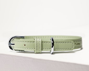 Sage Green Vegan Leather Dog Collar, High-Quality Australian Collar for Boy and Girl Dogs, Cat Collar, Weddings and Special Occasions