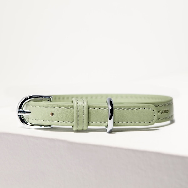 Sage Green Vegan Leather Dog Collar, High-Quality Australian Collar for Boy and Girl Dogs, Cat Collar, Weddings and Special Occasions