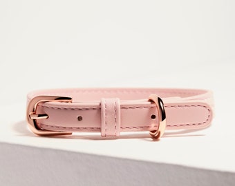 Pink Cute Vegan Leather Dog Collar, High-Quality Australian Collar for Girl Dogs, Cat Collar, With Rose Gold, Weddings and Special Occasions