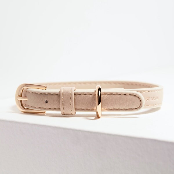 Beige Neutral Vegan Leather Dog Collar, High-Quality Australian Collar for Boy and Girl Dogs, Cat Collar, Weddings and Special Occasions