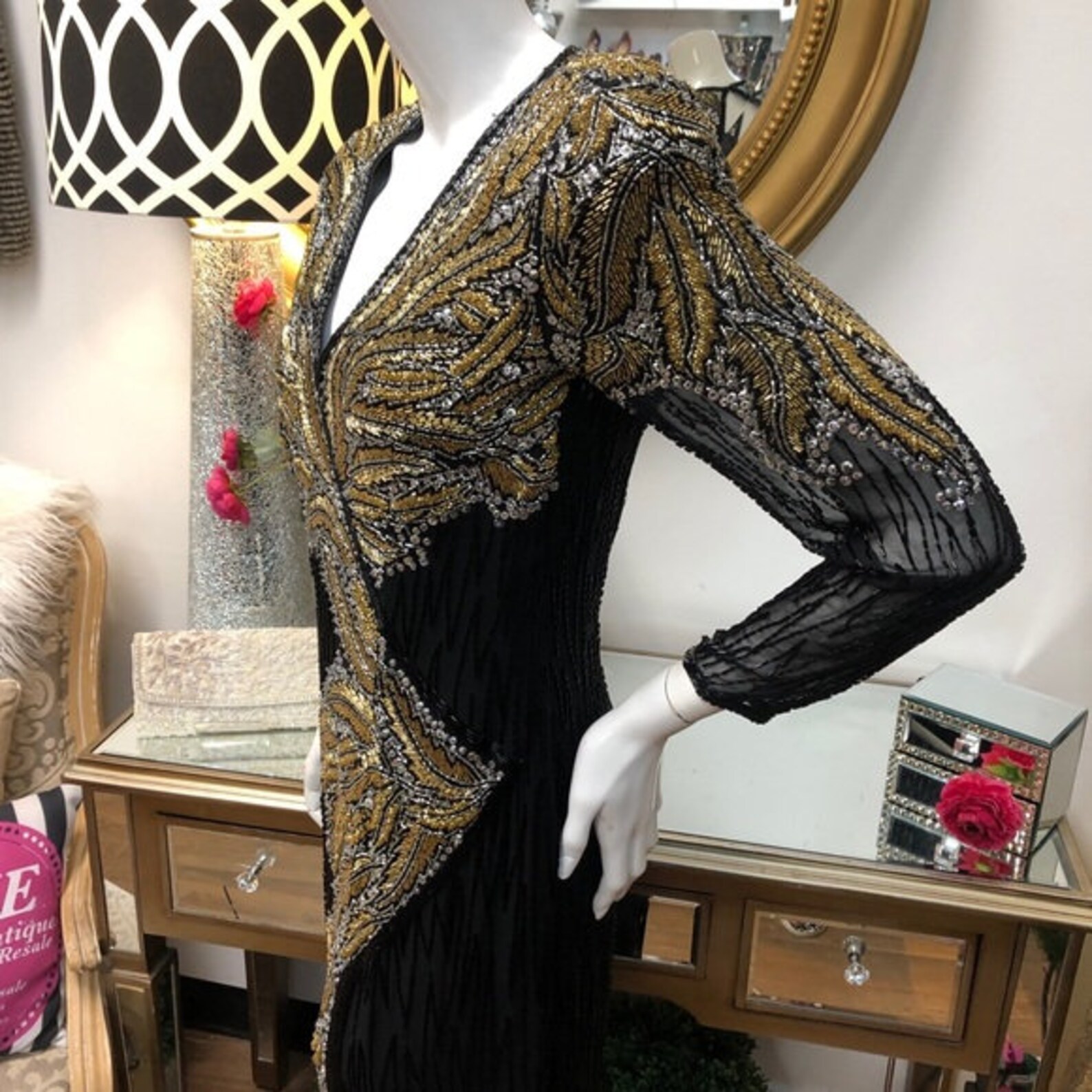 Oleg Cassini Black Tie Black & Gold Vintage Gown 8 | Etsy