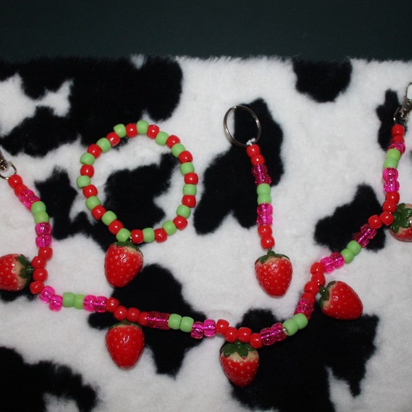 Strawberry accessories!! Kandi belt chain, bracelet, and keychain! Buy together or seperate!!