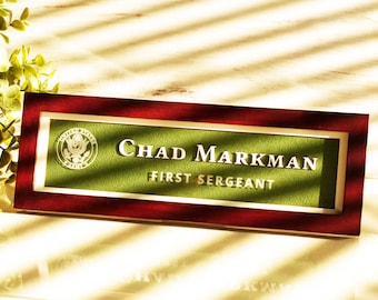 Placa de escritorio militar, letrero con nombre de oficina, promoción militar, regalo de cumpleaños para padre, regalo del ejército, placa con logotipo