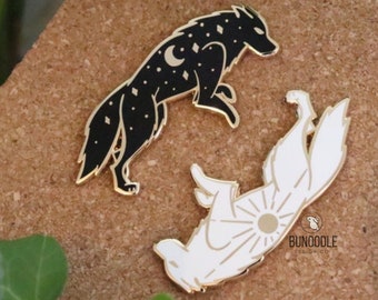 Sun and Moon Wolf Enamel Pins