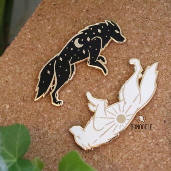 Sun and Moon Wolf Enamel Pins