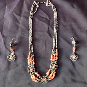 Necklace, earring,  natural stone,  silver necklace, jewelery, silver jewelry, stone jewelry, silver, handmade jewelry, coral, coral jewelry