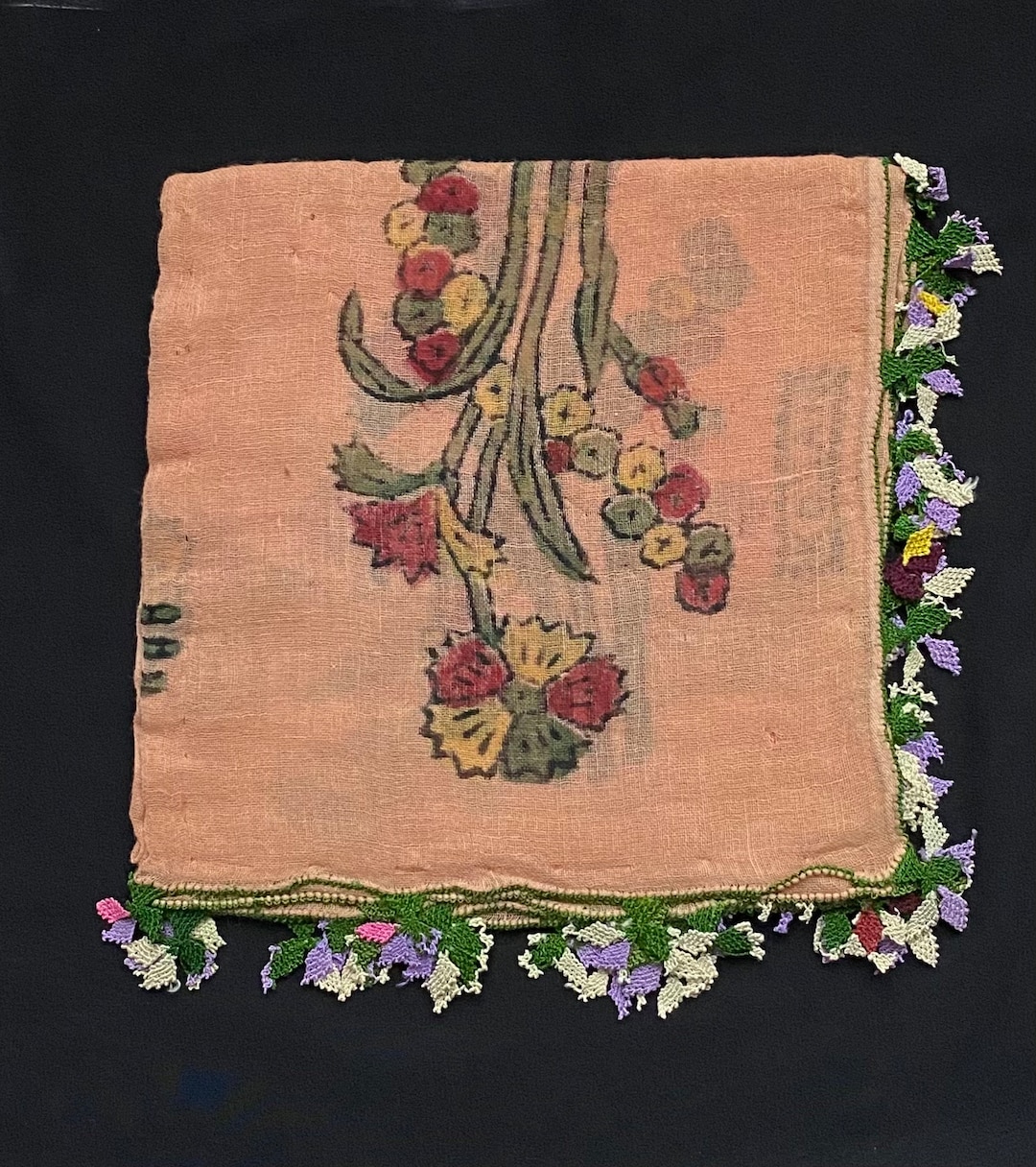 スカーフ、アンティーク スカーフ、刺繍スカーフ、アンティーク
