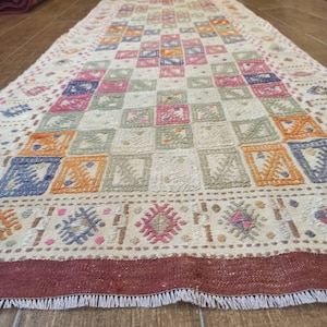 Antique rug, embroidery,kilim, antique kilim,kilim embroidery, Anatolian rug, Turkish rug,kilim, decorative kilim, cotton, tribal rug,runner