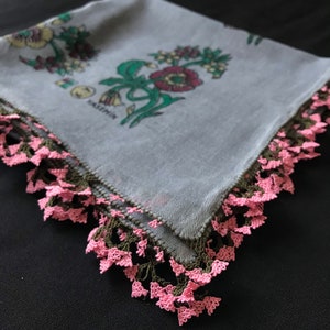 Scarf, antique scarf, embroidery scarf, antique textile, embroidery, antique embroidery, needlelace, needlelace scarf, Turkish scarf, oya