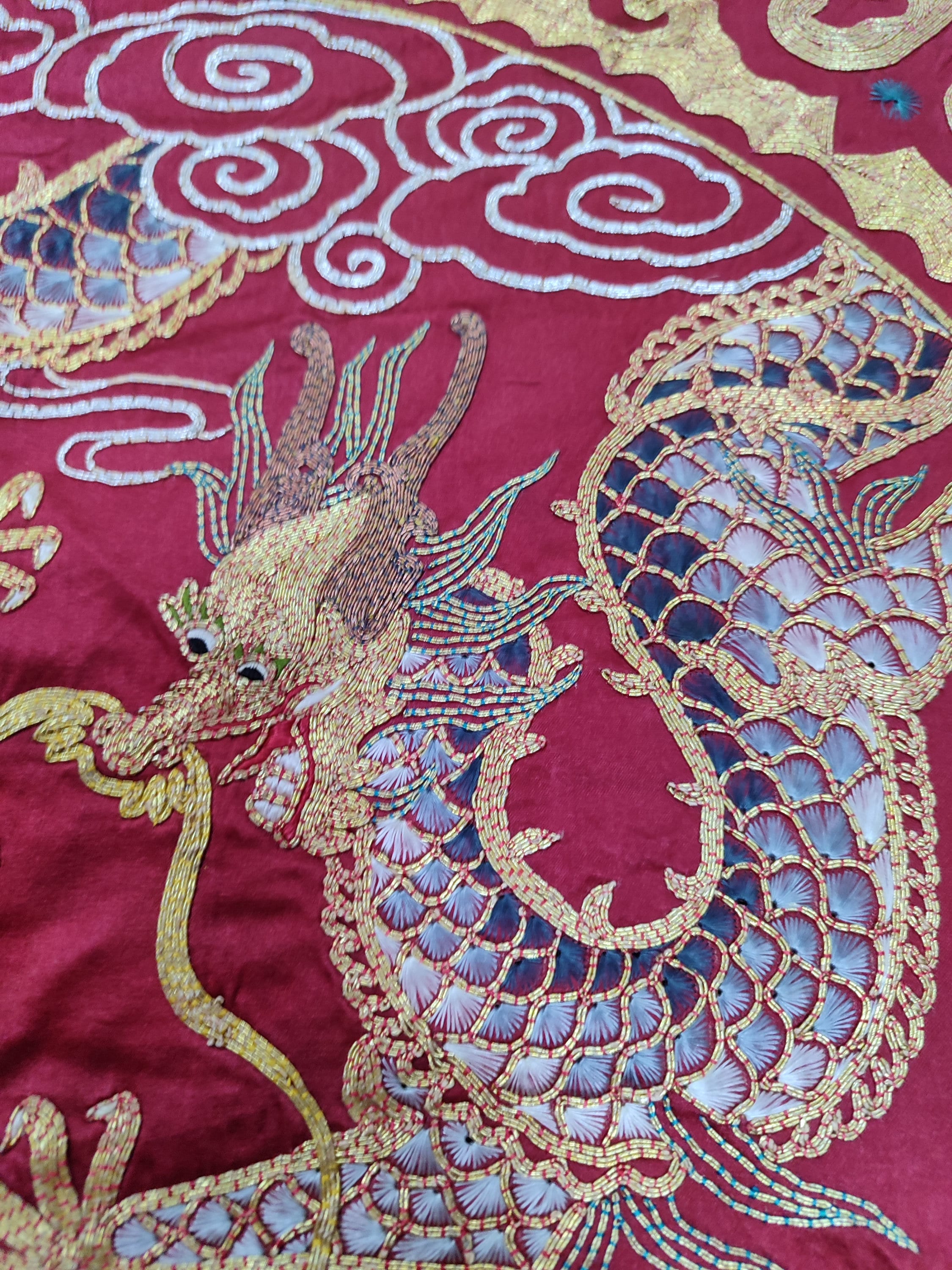 アンティーク織物、刺繍織物、刺繍、中国織物、中国織物、龍のデザイン