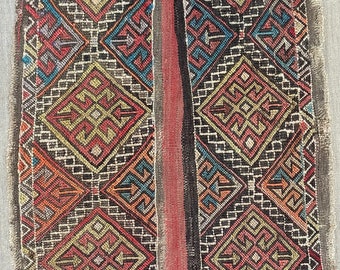 Alfombra antigua, tejido, bordado, tejido antiguo, alfombra de Anatolia, decoraciones de pared, decoración del hogar, alfombra de pared, fragmento de kilim, diseño tribal