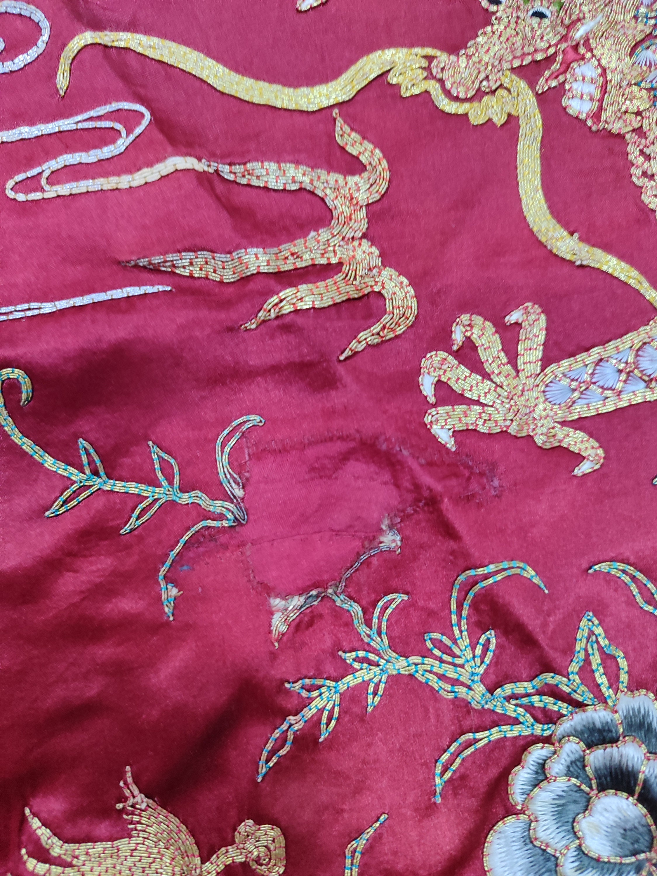 アンティーク織物、刺繍織物、刺繍、中国織物、中国織物、龍のデザイン