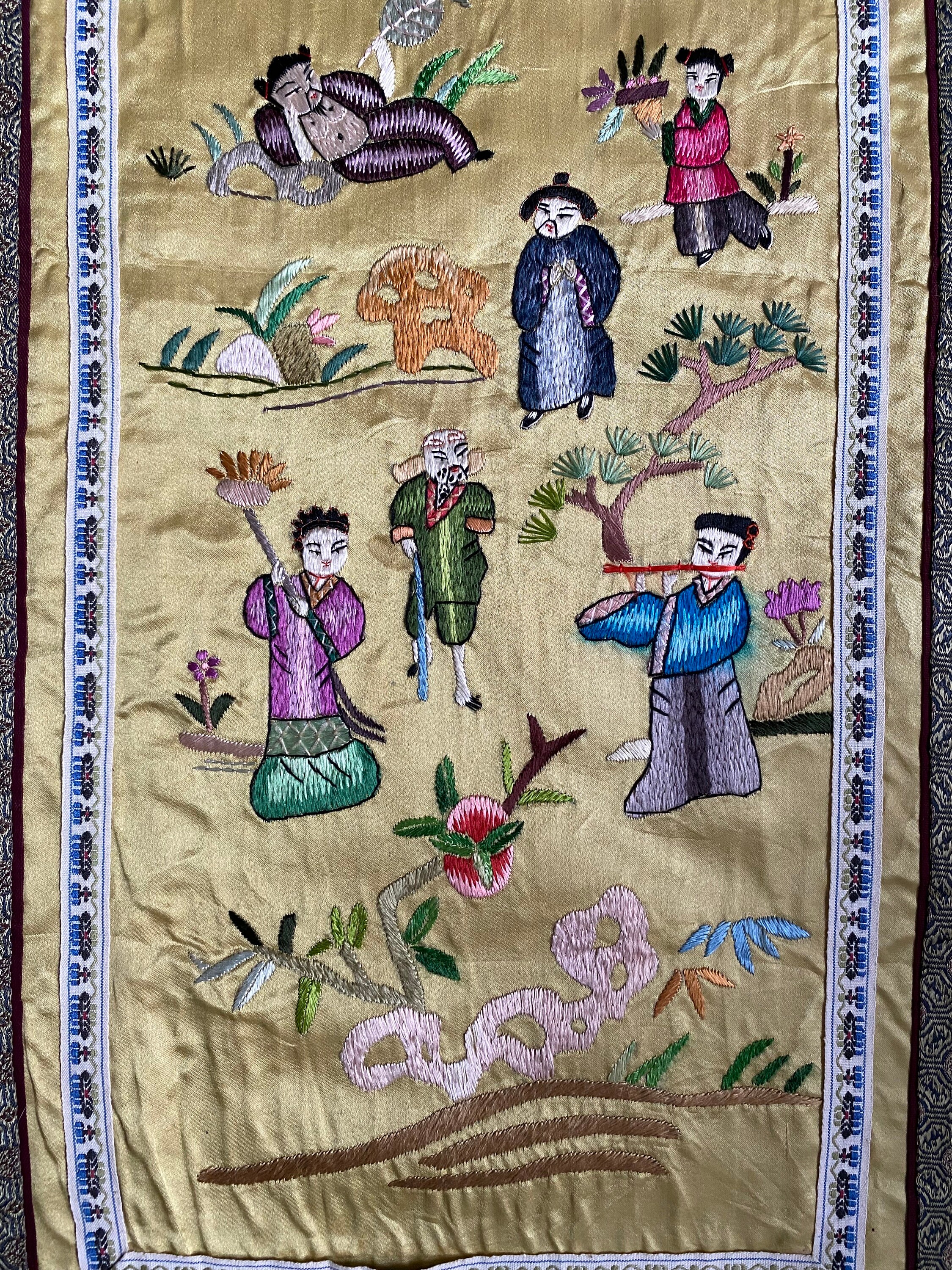 刺繍、装飾刺繍、壁装飾、中国刺繍、装飾織物、中国刺繍、アンティーク